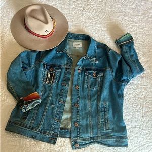 Serape Denim Distressed Jacket